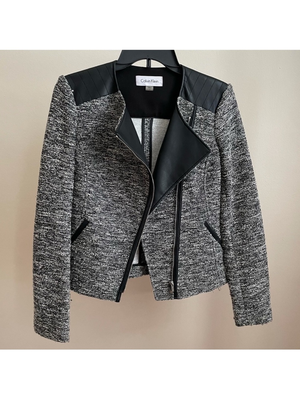 Calvin Klein Women's Black & Gray Tweed Moto Jacket